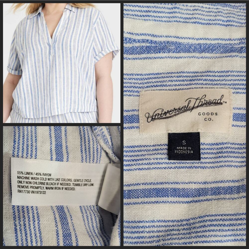 Universal Thread Blue Striped Popover Blouse Line… - image 6